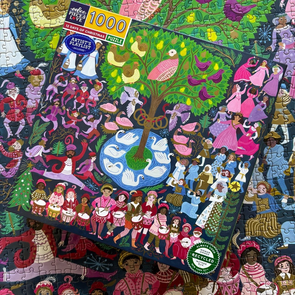 eeBoo PIECE & LOVE: 12 DAYS OF CHRISTMAS Jigsaw Puzzle - 1000 PIECES
